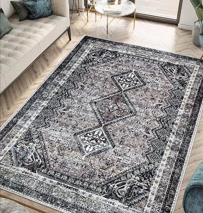Keen Home Design 4x6 Rug - Machine Washable Area Rug with Non-Slip Backing, Ideal for Living Room, Dining Room, Bedroom - Vintage, Easy Clean, Durable, Low Pile Rug - (4' x 6')