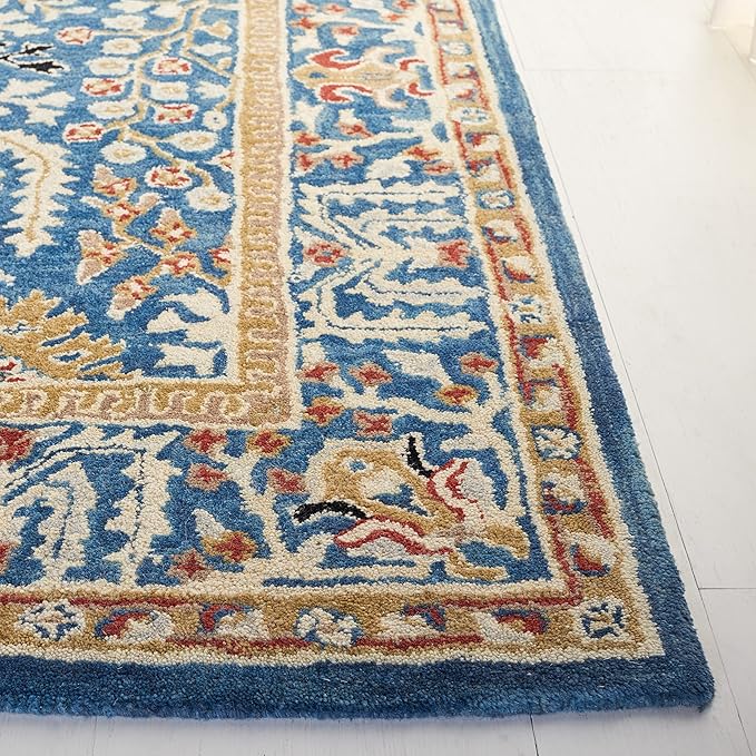 SAFAVIEH Antiquity Collection Runner Rug - 2'3" x 14', Dark Blue & Multi, Handmade Traditional Oriental Wool, Ideal for High Traffic Areas in Living Room, Bedroom (AT64B)