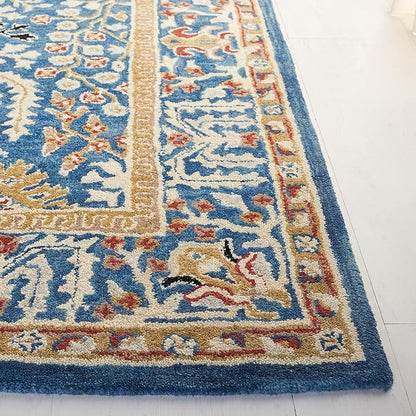 SAFAVIEH Antiquity Collection Runner Rug - 2'3" x 20', Dark Blue & Multi, Handmade Wool, Traditional Oriental Design, Ideal for The Living Room, Bedroom, Dining Room (AT64B-220)