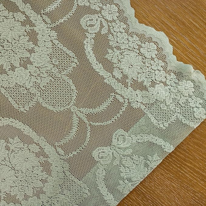 Green Lace French Delicacy Curtains 84 Inches Long -Rod Pocket Luxury Vintage Bow Butterfly Sheer Flower Lace Curtains for Living Room Bedroom，52 x 84 Inch, 2 Panels
