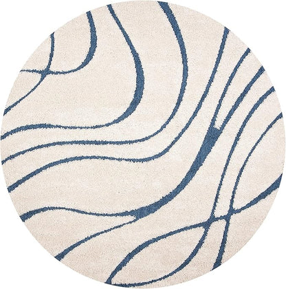 SAFAVIEH Florida Shag Collection Area Rug - 9' Round, Cream & Blue, Non-Shedding & Easy Care, 1.2-inch Thick Ideal for High Traffic Areas in Living Room, Bedroom (SG471-1165)