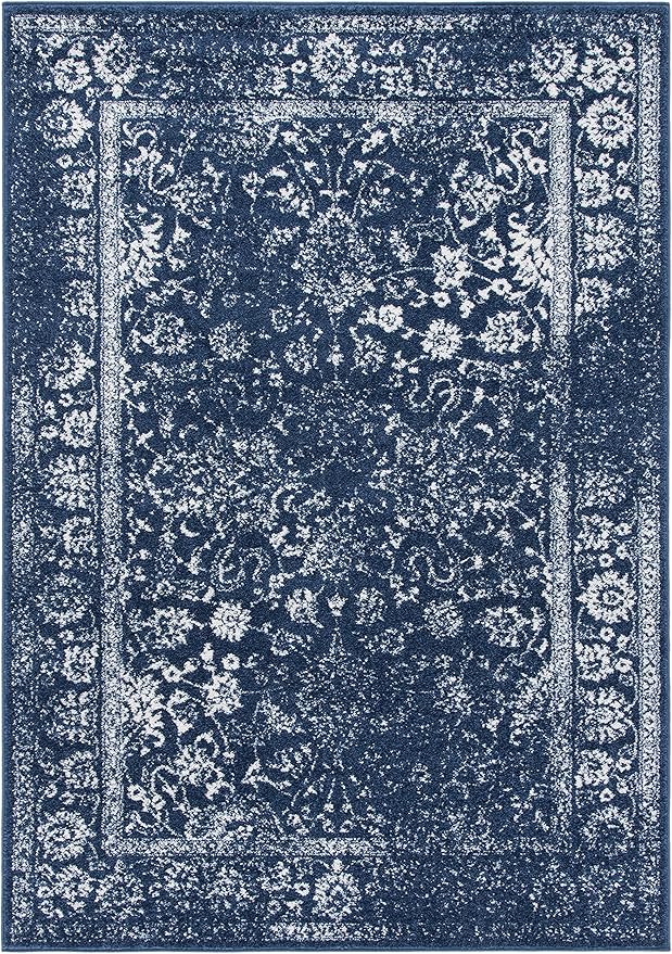 SAFAVIEH Area Rug 4x6 - Adirondack Collection - Navy & Ivory, Distressed Vintage Floral Design, Non-Shedding & Easy to Clean, Ideal for Living Room, Bedroom, Dining Space (ADR109N)