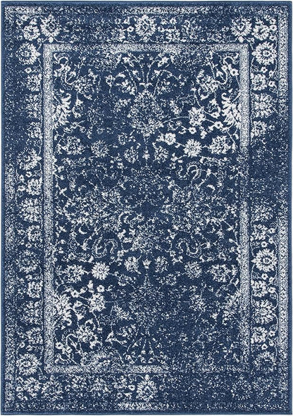 SAFAVIEH Area Rug 4x6 - Adirondack Collection - Navy & Ivory, Distressed Vintage Floral Design, Non-Shedding & Easy to Clean, Ideal for Living Room, Bedroom, Dining Space (ADR109N)