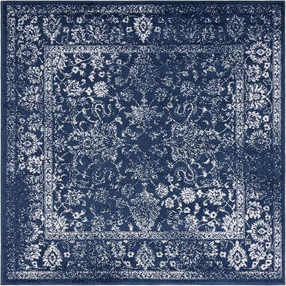 SAFAVIEH Adirondack Collection Area Rug - 6'7" Square, Navy & Ivory, Distressed Vintage Floral Design, Non-Shedding & Easy Cleaning, Ideal for Living Room, Bedroom, Dining Space (ADR109N)