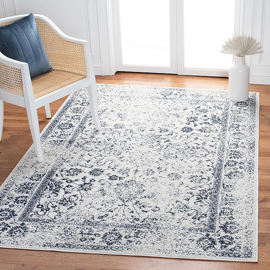 SAFAVIEH Area Rug 3x5 - Adirondack Collection - Ivory & Navy, Distressed Vintage Floral Design, Non-Shedding & Easy to Clean, Ideal for Living Room, Bedroom, Dining Space (ADR109M)