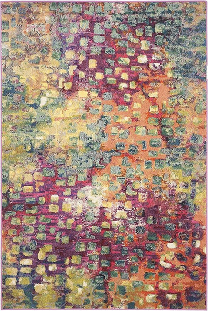 SAFAVIEH Monaco Collection Area Rug - 5'1" x 7'7", Pink & Multi, Boho Chic Abstract Watercolor Design, Non-Shedding & Easy Care, Ideal for High Traffic Areas in Living Room, Bedroom (MNC225D)
