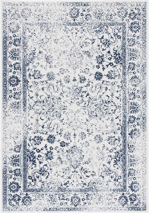 SAFAVIEH Area Rug 3x5 - Adirondack Collection - Ivory & Navy, Distressed Vintage Floral Design, Non-Shedding & Easy to Clean, Ideal for Living Room, Bedroom, Dining Space (ADR109M)
