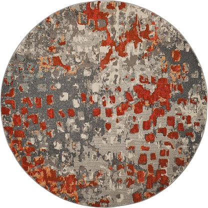 SAFAVIEH Monaco Collection Area Rug - 8'8" Round, Grey & Orange, Boho Chic Abstract Watercolor Design, Non-Shedding & Easy Care, Ideal for High Traffic Areas in Living Room, Bedroom (MNC225H)