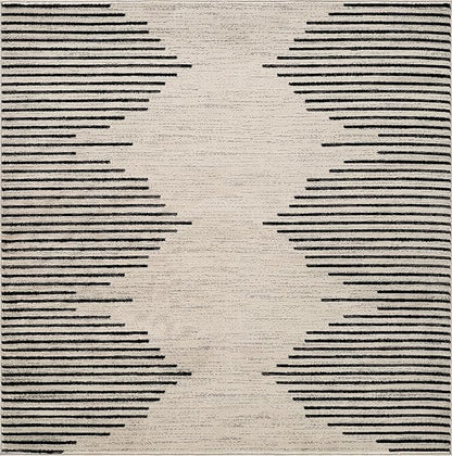 Rugshop Bohemian Stripe Stain Resistant High Traffic Living Room Kitchen Bedroom Dining Home Office Square Rug 6'6" Cream