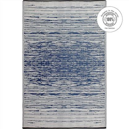 Fab Habitat Outdoor Rug - Waterproof, Fade Resistant, Crease-Free, Reversible - Premium Recycled Plastic - Distressed Abstract Stripes - Patio, Porch, Deck, Balcony - Brooklyn - Blue - 5 x 8 ft
