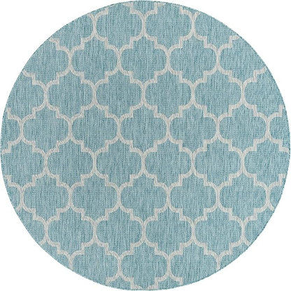 Unique Loom Outdoor Trellis Collection Area Rug (7' 10" Round, Aquamarine/ Gray)