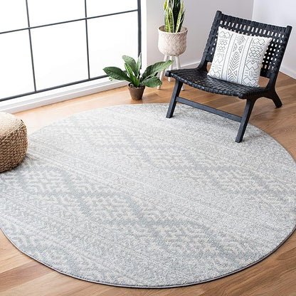 SAFAVIEH Tulum Collection Area Rug - 12' Round, Light Grey & Ivory, Moroccan Boho Tribal Design, Non-Shedding & Easy to Clean, Ideal for Living Room, Bedroom, Dining Space (TUL272F)