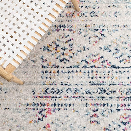 SAFAVIEH Tulum Collection Runner Rug - 2' x 7', Ivory & Blue, Moroccan Boho Tribal Design, Non-Shedding & Easy to Clean, Ideal for Living Room, Hallway, Foyer, Entryway, Bedroom (TUL272C)
