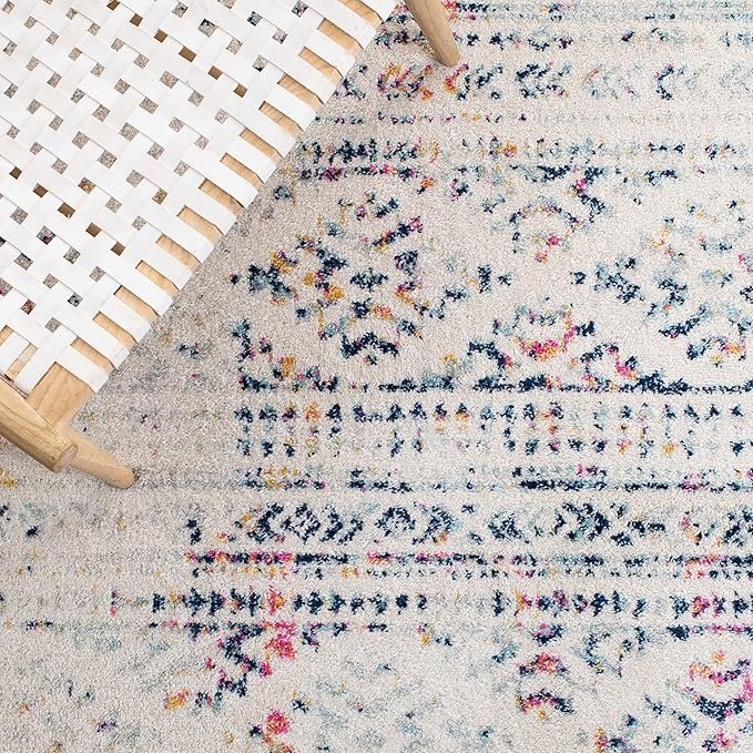 SAFAVIEH Area Rug 4x6 - Tulum Collection - Ivory & Blue, Moroccan Boho Tribal Design, Non-Shedding & Easy to Clean, Ideal for Living Room, Bedroom, Dining Space (TUL272C)