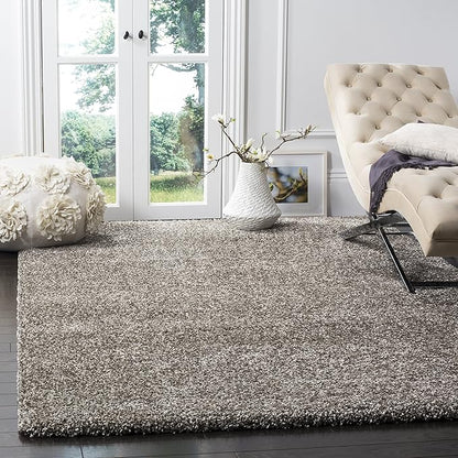 SAFAVIEH Milan Shag Collection Area Rug - 10' Square, Grey, Solid Design, Non-Shedding & Easy Care, 2-inch Thick Ideal for High Traffic Areas in Living Room, Bedroom (SG180-8080)