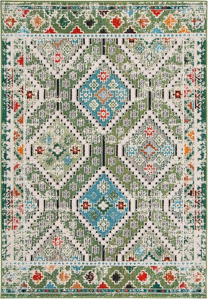 SAFAVIEH Madison Collection Area Rug - 9' x 12', Green & Beige, Boho Diamond Distressed Design, Non-Shedding & Easy Care, Ideal for High Traffic Areas in Living Room, Bedroom (MAD418Y)