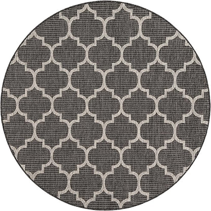 Unique Loom Outdoor Trellis Collection Area Rug (6' 1" Round Black/Ivory)