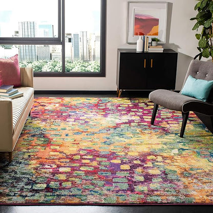 SAFAVIEH Monaco Collection Area Rug - 8' x 10', Pink & Multi, Boho Chic Abstract Watercolor Design, Non-Shedding & Easy Care, Ideal for High Traffic Areas in Living Room, Bedroom (MNC225D)