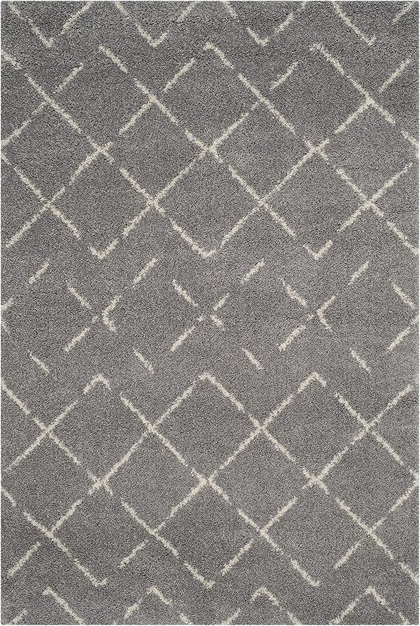 SAFAVIEH Area Rug 4x6 - Arizona Shag Collection - Grey & Ivory, Moroccan Design, Non-Shedding & Easy to Clean, Ideal for Living Room, Bedroom, Dining Space (ASG743D)