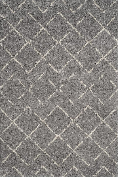 SAFAVIEH Arizona Shag Collection Area Rug - 5'1" x 7'6", Grey & Ivory, Moroccan Design, Non-Shedding & Easy to Clean, Ideal for Living Room, Bedroom, Dining Space (ASG743D)