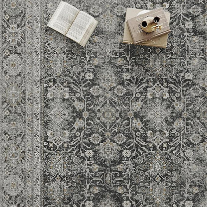 Black Runner Rug 3x7 Vintage Area Carpet Hallway Long Indoor Kitchen Washable Living Room Low Pile Traditional Distressed Retro Accent Throw Rug Non Slip Laundry Bathroom Office Dining Room