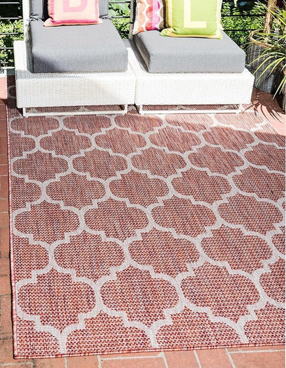 Unique Loom Outdoor Trellis Collection Area Rug (6' 1" x 9' Rectangle, Rust Red/ Ivory)