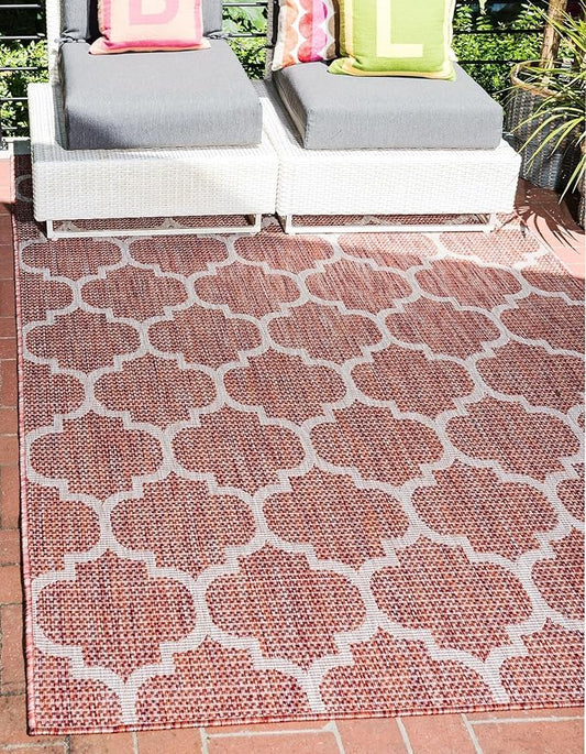 Unique Loom Outdoor Trellis Collection Area Rug (4' 1" x 6' 1" Rectangle, Rust Red/ Ivory)