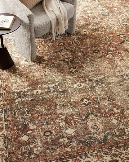 Loloi Magnolia Home by Joanna Gaines Banks Collection BAN-04 Brick/Ivory 2'-6" x 7'-6", .13" Pile Height, Machine Washable, Runner Rug