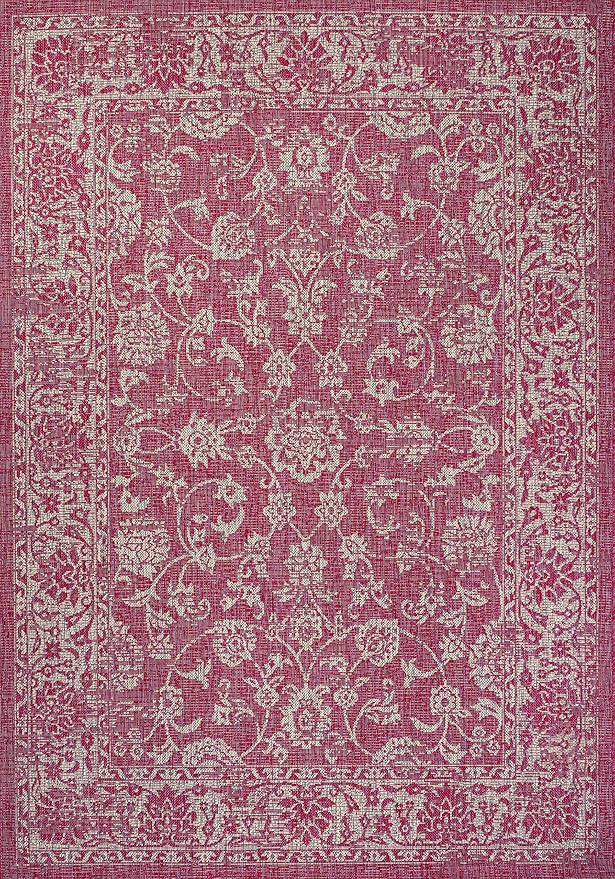 JONATHAN Y Weave Floral Indoor Outdoor Area Rug 8X10 Fuchsia/Light Gray, Tela Bohemian Textured for Backyard, Patio, Porch, Easy-Cleaning, High Traffic, Pet-Friendly, Non-Shedding (SMB100G-8)