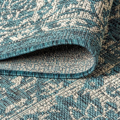 JONATHAN Y Weave Floral Indoor Outdoor Square Area Rug 4X4 Teal/Gray, Tela Bohemian Textured for Backyard, Patio, Porch, Easy-Cleaning, High Traffic, Pet-Friendly, Non-Shedding (SMB100C-4SQ)