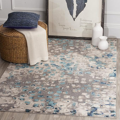 SAFAVIEH Monaco Collection Area Rug - 5'1" x 7'7", Grey & Light Blue, Boho Chic Abstract Watercolor Design, Non-Shedding & Easy Care, Ideal for High Traffic Areas in Living Room, Bedroom (MNC225E)