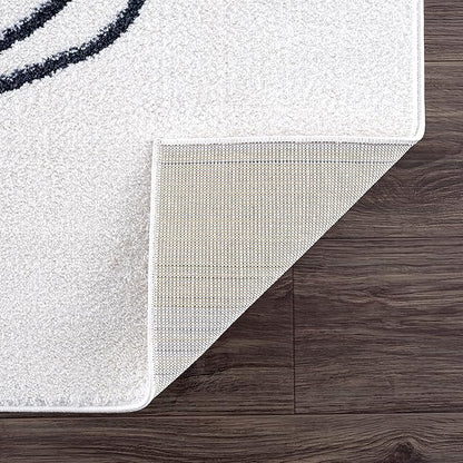 Abani Rugs Cream and Gray 4 ft. X 6 ft. Mid-Century Rug with Circles and Lines. Neutral Tones of Cream, Gray and a pop of Yellow. Minimalistic Design Turkish Stain Resistant Area Rug.