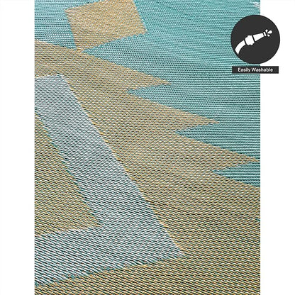 FH Home Outdoor Rug - Waterproof, Fade Resistant, Reversible - Premium Recycled Plastic - Geometric - Patio, Deck, Porch, Balcony - Bursa Kilim - Teal Crease Free - 4 x 6 ft