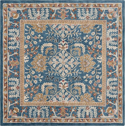 SAFAVIEH Antiquity Collection Area Rug - 8' Square, Dark Blue & Multi, Handmade Traditional Oriental Wool, Ideal for High Traffic Areas in Living Room, Bedroom (AT64B)
