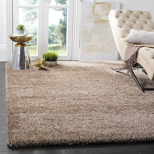 SAFAVIEH Milan Shag Collection Area Rug - 6' x 9', Dark Beige, Solid Design, Non-Shedding & Easy Care, 2-inch Thick Ideal for High Traffic Areas in Living Room, Bedroom (SG180-1414)