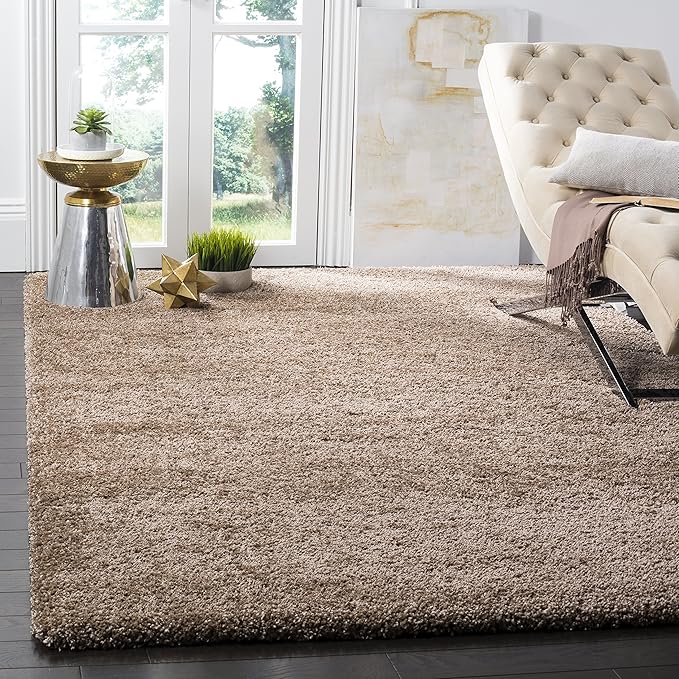 SAFAVIEH Milan Shag Collection Area Rug - 10' Square, Dark Beige, Solid Design, Non-Shedding & Easy Care, 2-inch Thick Ideal for High Traffic Areas in Living Room, Bedroom (SG180-1414)