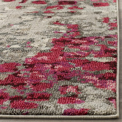SAFAVIEH Monaco Collection Area Rug - 6'7" x 9'2", Grey & Fuchsia, Boho Chic Abstract Watercolor Design, Non-Shedding & Easy Care, Ideal for High Traffic Areas in Living Room, Bedroom (MNC225R)