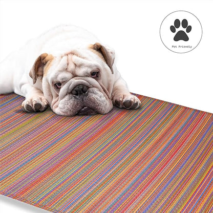 Fab Habitat Outdoor Rug - Waterproof, Fade Resistant, Crease-Free - Premium Recycled Plastic - Striped - Porch, Deck, Balcony, Hallway, Poolside - Cancun - Multicolor - 2.5 x 8 ft Runner