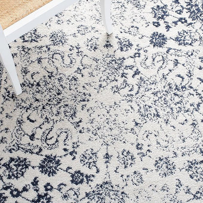 SAFAVIEH Area Rug 8x10 - Adirondack Collection - Large - Ivory & Navy, Distressed Vintage Floral Design, Non-Shedding & Easy Cleaning, Ideal for Living Room, Bedroom, Dining Space (ADR109M)