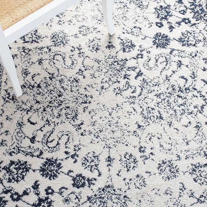 SAFAVIEH Area Rug 11x15 - Adirondack Collection - Large - Ivory & Navy, Distressed Vintage Floral Design, Non-Shedding & Easy to Clean, Ideal for Living Room, Bedroom, Dining (ADR109M)