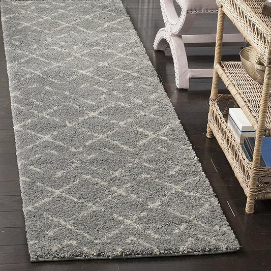 SAFAVIEH Arizona Shag Collection Runner Rug - 2'3" x 6', Grey & Ivory, Moroccan Design, Non-Shedding & Easy to Clean, Ideal for Ideal for Living Room, Hallway, Foyer, Bedroom (ASG743D)