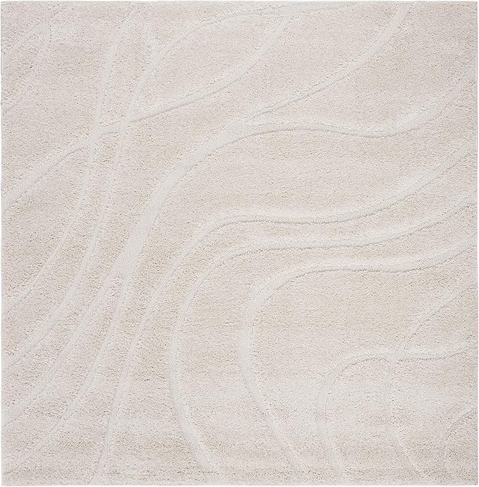 SAFAVIEH Florida Shag Collection Area Rug - 5' Square, Creme & Creme, Non-Shedding & Easy Care, 1.2-inch Thick Ideal for High Traffic Areas in Living Room, Bedroom (SG471-1111)