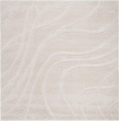 SAFAVIEH Florida Shag Collection Area Rug - 10' Square, Creme & Creme, Non-Shedding & Easy Care, 1.2-inch Thick Ideal for High Traffic Areas in Living Room, Bedroom (SG471-1111)