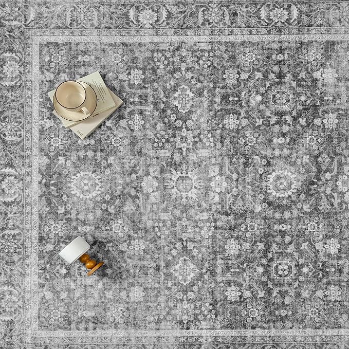 Blue 4x6 Area Rug Non Slip Vintage Office Entryway Rug Distressed Machine Washable Kitchen Carpet Retro Traditional Floral Accent Throw Door Mat for Bedroom Bathroom Dining Living Room