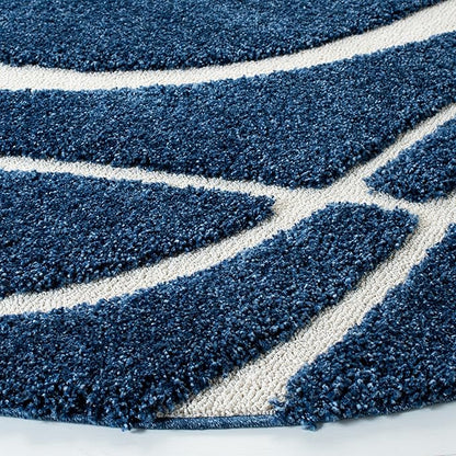 SAFAVIEH Florida Shag Collection Area Rug - 4' Round, Navy & Ivory, Non-Shedding & Easy Cleaning, Plush Thick Pile, Ideal for Living Room, Bedroom, Dining Space (SG471-6512)