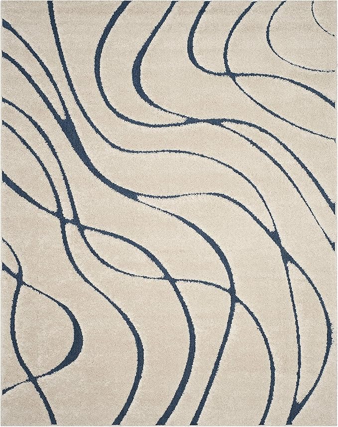 SAFAVIEH Area Rug 8x10 - Florida Shag Collection - Large - Cream & Blue, Non-Shedding & Easy Cleaning, Plush Thick Pile, Ideal for Living Room, Bedroom, Dining Space (SG471-1165)