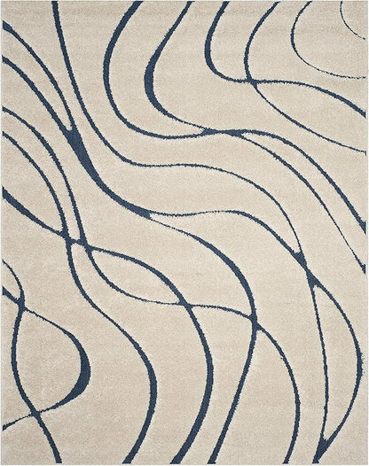 SAFAVIEH Florida Shag Collection Area Rug - 10' Square, Cream & Blue, Non-Shedding & Easy Care, 1.2-inch Thick Ideal for High Traffic Areas in Living Room, Bedroom (SG471-1165)