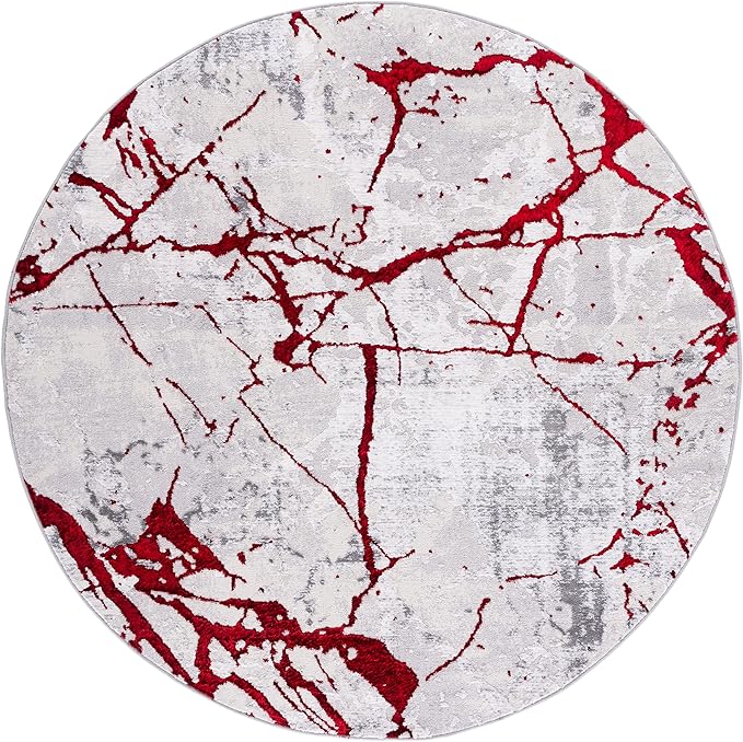 SAFAVIEH Amelia Collection 6'7" Round Grey/Red ALA293L Modern Abstract Non-Shedding Entryway Foyer Living Room Bedroom Kitchen Area Rug