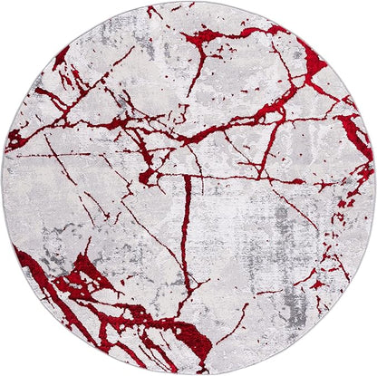 SAFAVIEH Amelia Collection 6'7" Round Grey/Red ALA293L Modern Abstract Non-Shedding Entryway Foyer Living Room Bedroom Kitchen Area Rug