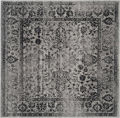 SAFAVIEH Adirondack Collection Area Rug - 12' Square, Grey & Black, Distressed Vintage Floral Design, Non-Shedding & Easy to Clean, Ideal for Living Room, Bedroom, Dining Space (ADR109B)
